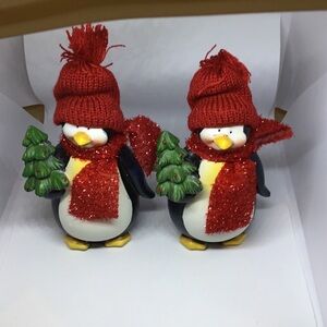 Charming Penguin Figurines with Red and Green Accents